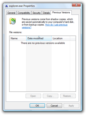 native Windows Previous Versions